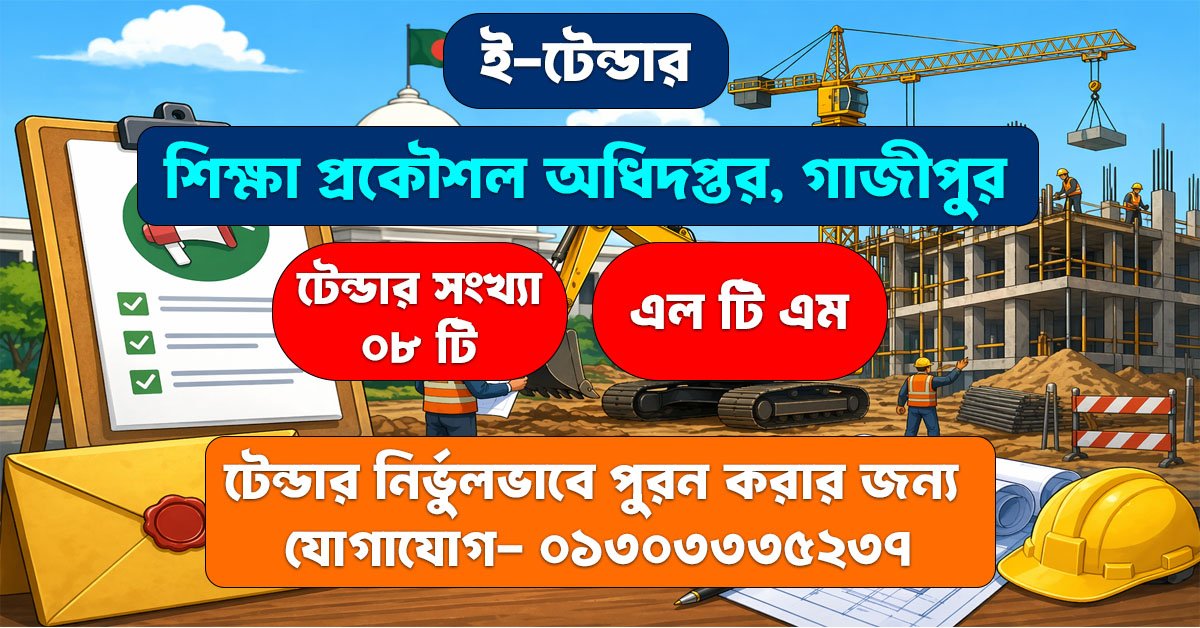 শিক্ষা প্রকৌশল গাজীপুর থেকে ০৮ টি টেন্ডার হয়েছে বিস্তারিত